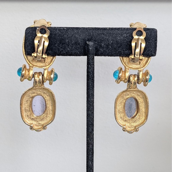 Vintage Mogul Earrings Etruscan Style, Statement Pink & Purple Earrings - Picture 3 of 5